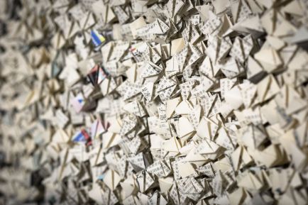 190515_clg_mfa19_thesis_282 Lingrong Wang, detail from "Untitled,” 2019. Magazines and clear Nielsen styrene sheets.