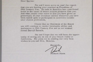 Letter from Richard Nixon to Spyros Skouras