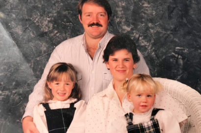 Family portrait of Mike Combs, his wife and two daughters taken in 1990