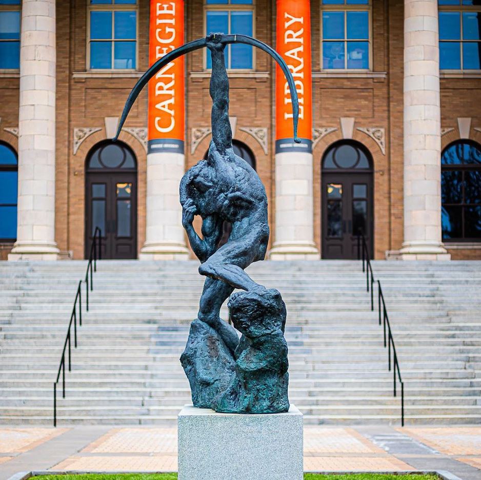 statue in front of Carnegie Library