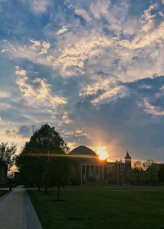 sun setting over Shaw Quad