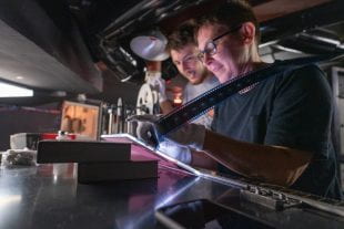 The projection booth of the Rice Cinema is equipped to show film and video across a wide array of formats. (Photo by Brandon Martin)