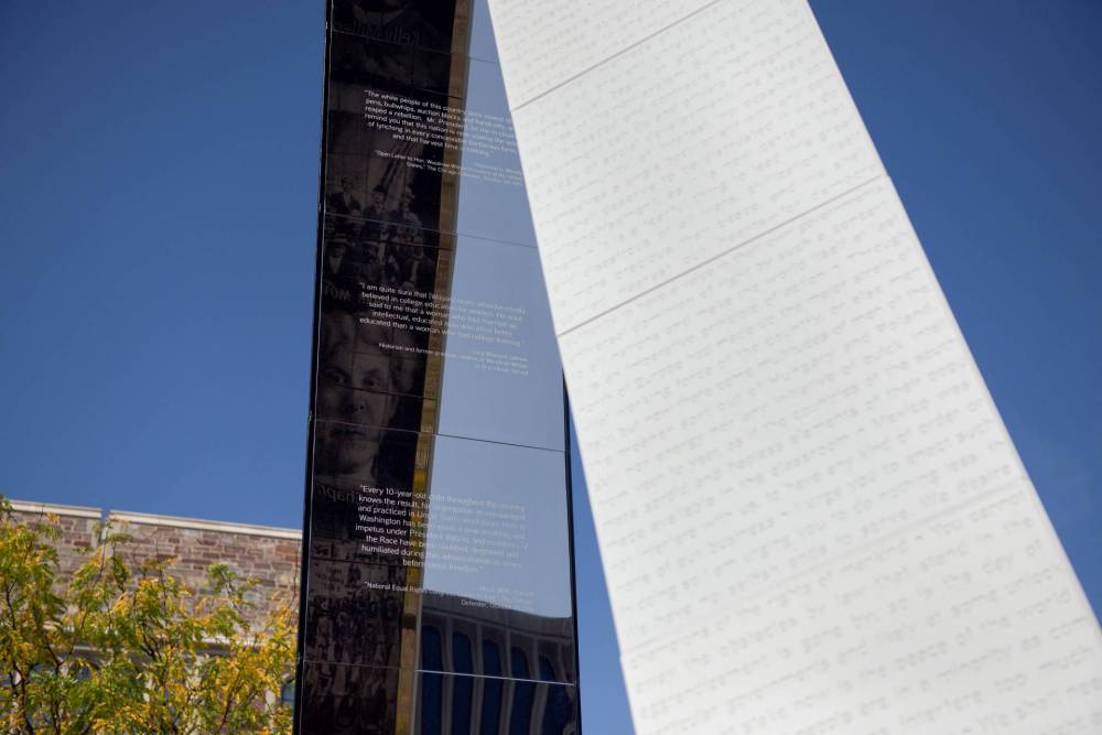 Close up of Double Sights installation showing quotes