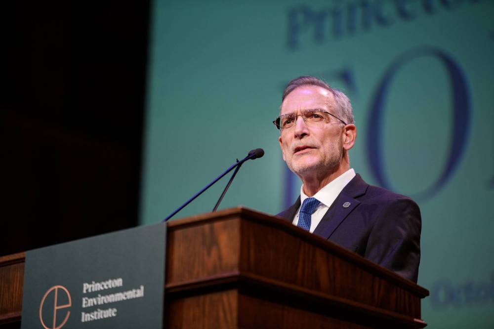 Michael Celia speaking at podium