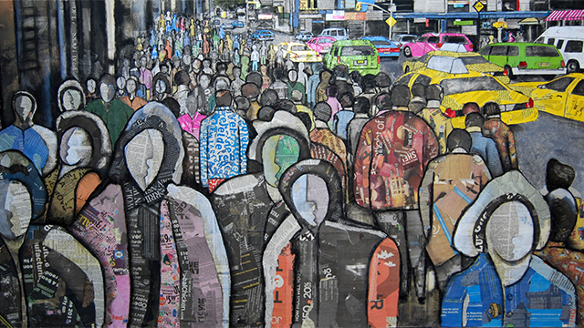 'A Cuban in New York' by Eduin Fraga will be on view at Dittmar Gallery Feb. 13 to March 18 collage painting by Eduin Fraga
