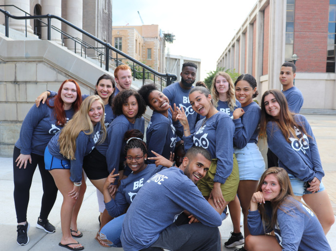 group of people outside of Barnes Center