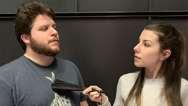 Bienen students Daniel Fleming and Megan Fleishmann rehearse for Die Fledermaus. students in rehearsal
