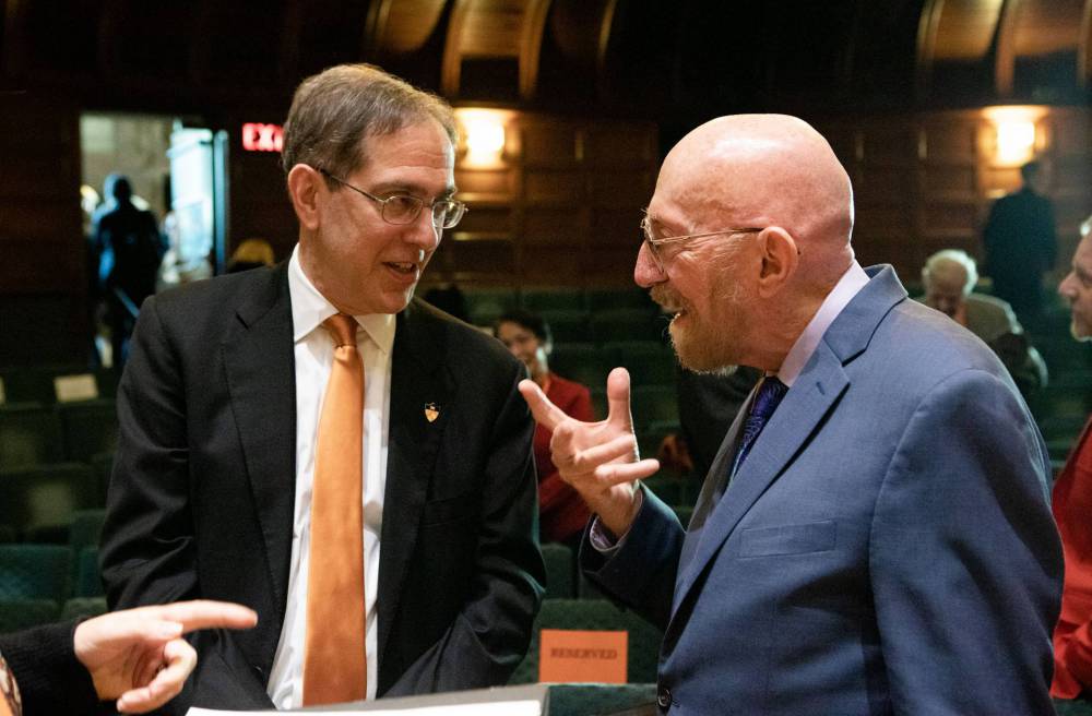 Thorne speaks with Princeton President Christopher L. Eisgruber