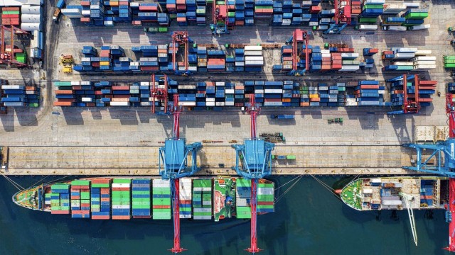 Overhead photo of freight containers